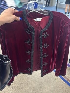 Women's Burgundy Velvet Cropped Military-Style Jacket